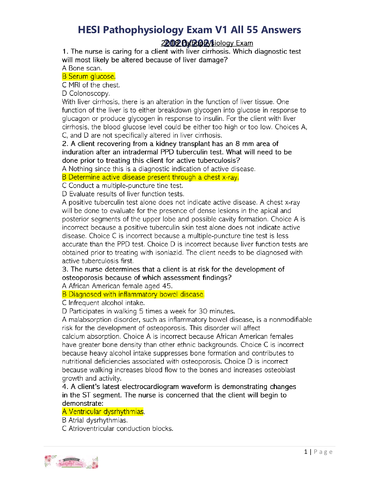 Preview image for HESI Pathophysiology Exam V1 All 55 Answers 2020/2021